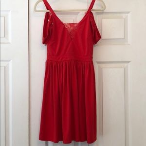 Orange lace back cold shoulder mini dress